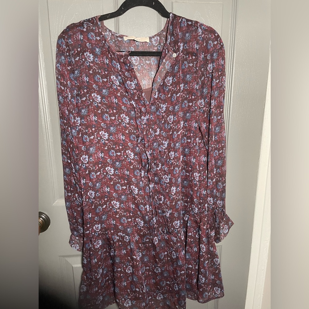 NWT LOFT Long Sleeve Floral Patterned Dress w/ Drop Waist, Feminine Style -Small